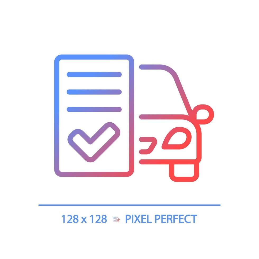 2D pixel perfect gradient car insurance icon, isolated vector, thin line illustration representing car service and repair. vector