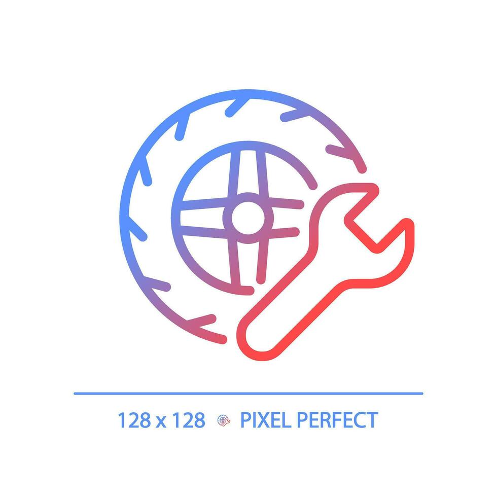 2D pixel perfect gradient wheel repair icon, isolated vector, thin line illustration representing car service and repair. vector