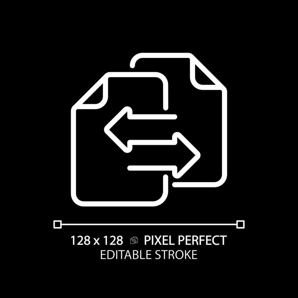 2D pixel perfect customizable white documents with arrow symbols icon, isolated vector, thin line illustration representing comparisons. vector