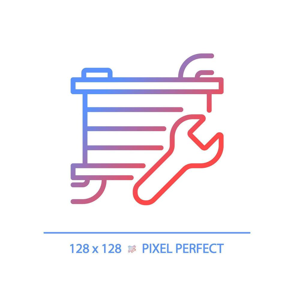 2D pixel perfect gradient car radiator repair icon, isolated vector, thin line illustration representing car service and repair. vector