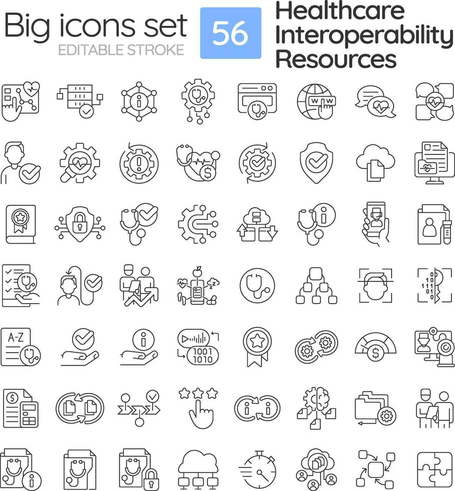 2D editable black big line icons set representing online therapy, isolated vector, linear illustration. vector