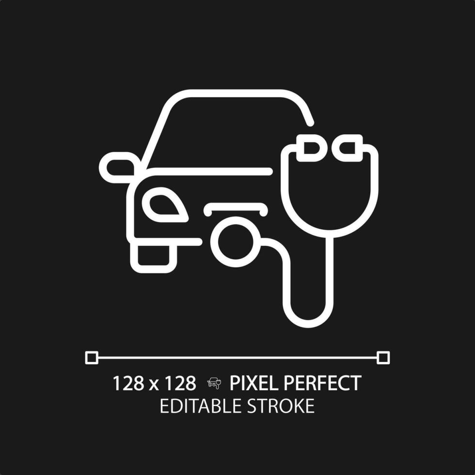 2D pixel perfect editable white car health icon, isolated vector, thin line simple illustration representing car service and repair. vector