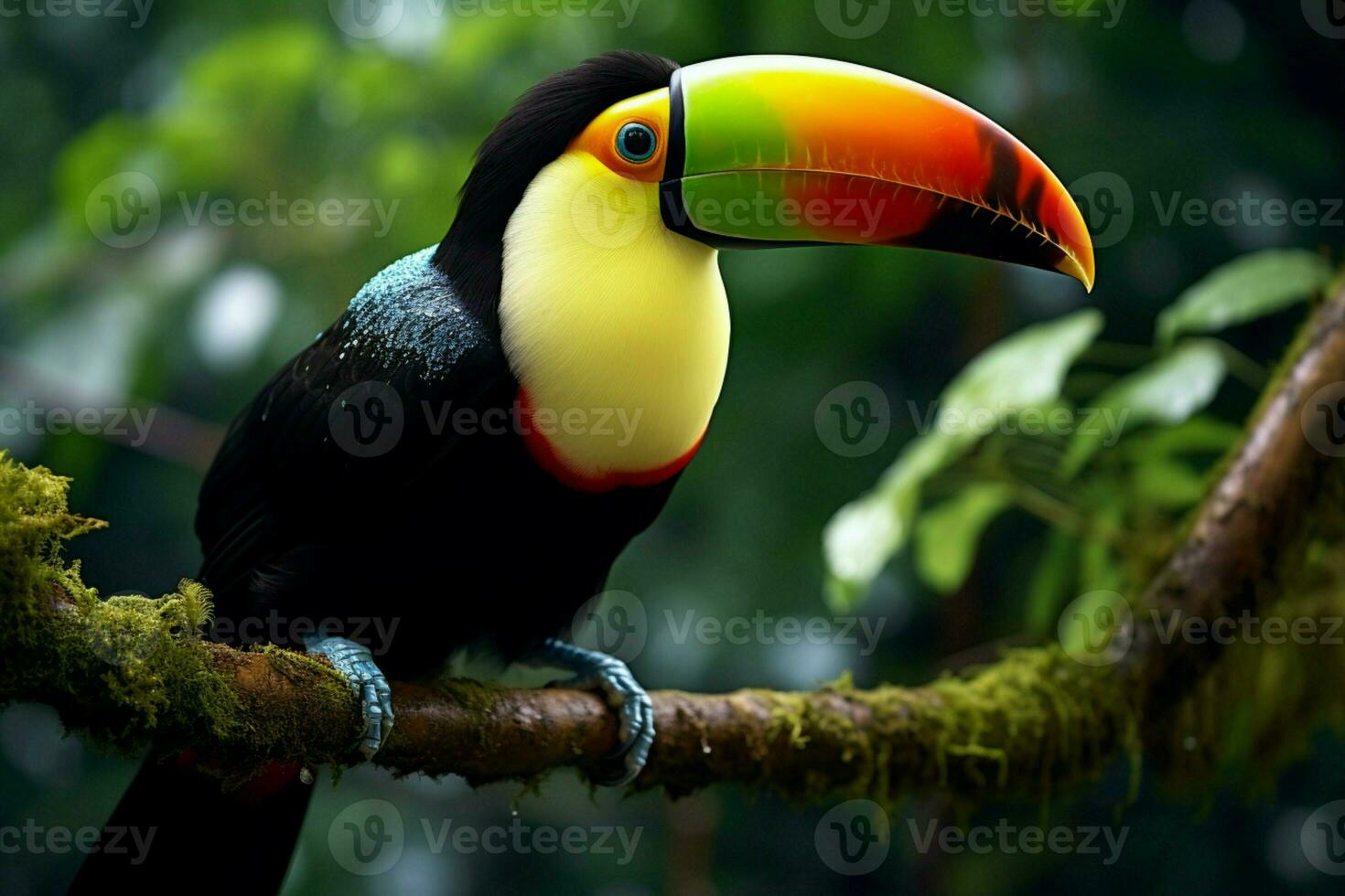 AI generated Nature travel in Central America Keel billed Toucan in Panamas forested paradise AI Generated photo