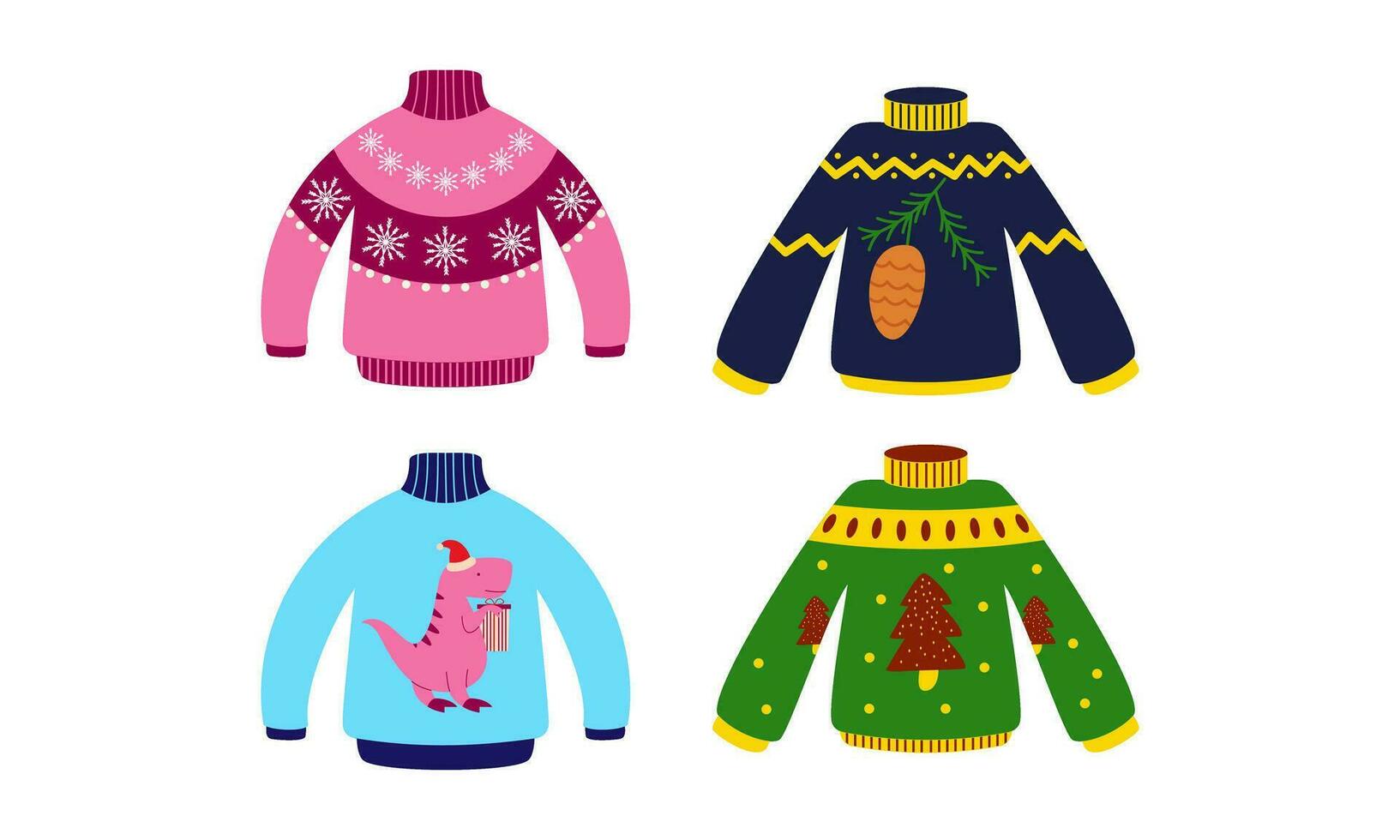 Cartoon christmas ugly sweaters colection vector