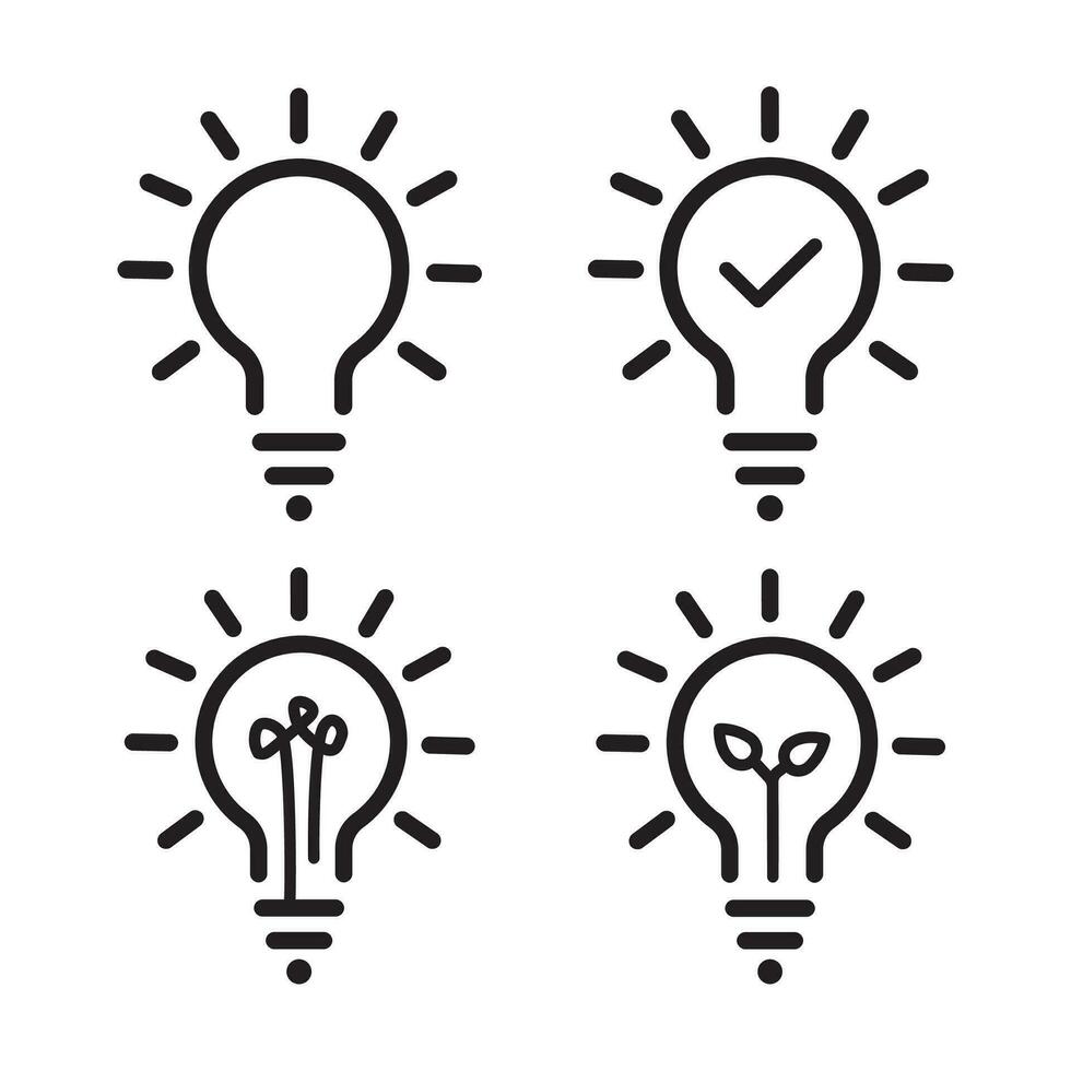 black bulb icon set. flat stroke linear trend simple modern efficiency logotype design element isolated on white. concept of visionary info pictogram or conclusion symbol vector
