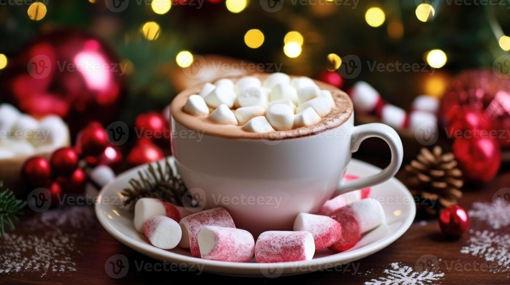 AI Generated cocoa and marshmallows, a cozy addition to the Christmas table photo