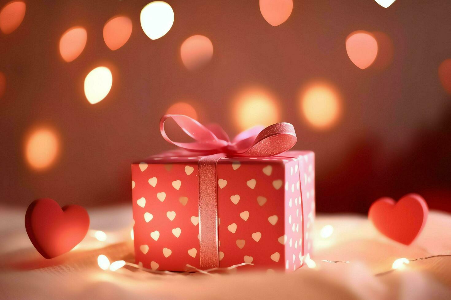 Happy valentine's day concept with red gift box and heart  shaped balloons romantic banner love concept by AI Generated photo