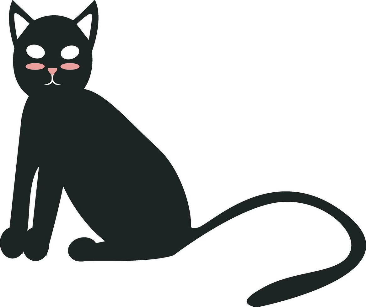 Black cat with long tail vector or color illustration