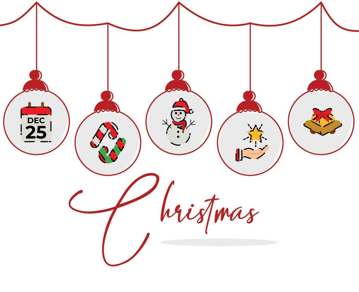 merry christmas background card with hanging ball decoration vector