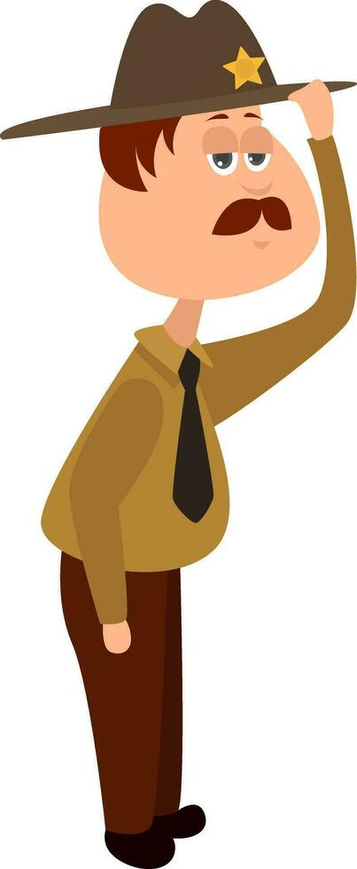 Tired sheriff, illustration, vector on white background