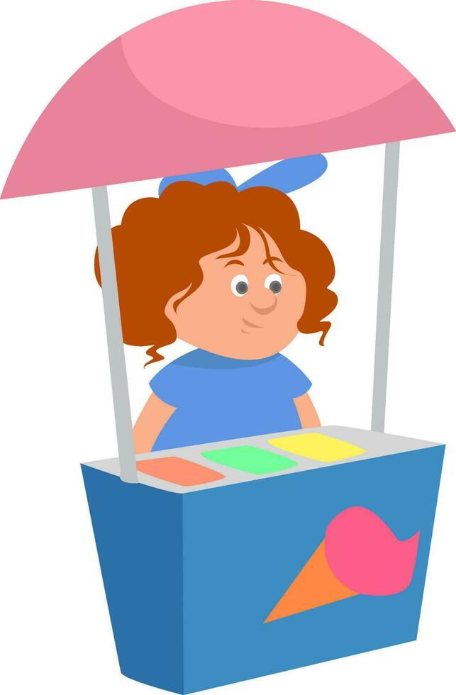 Girl selling icecream, illustration, vector on white background