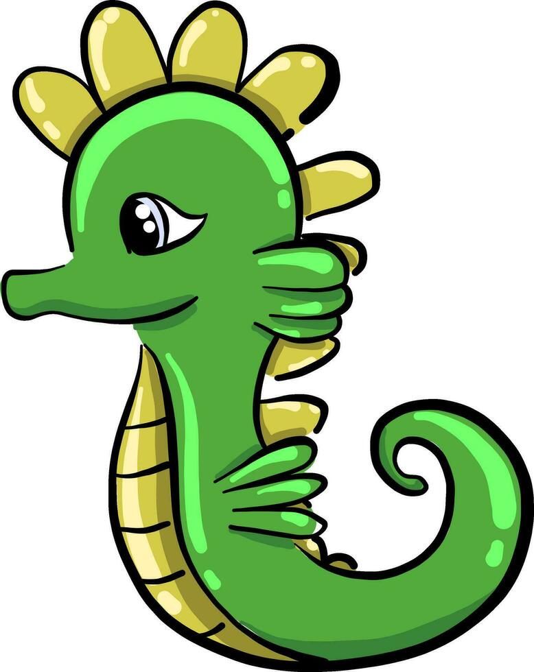 Green seahorse, illustration, vector on white background