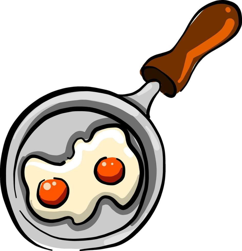 Fried eggs in a pan, illustration, vector on white background