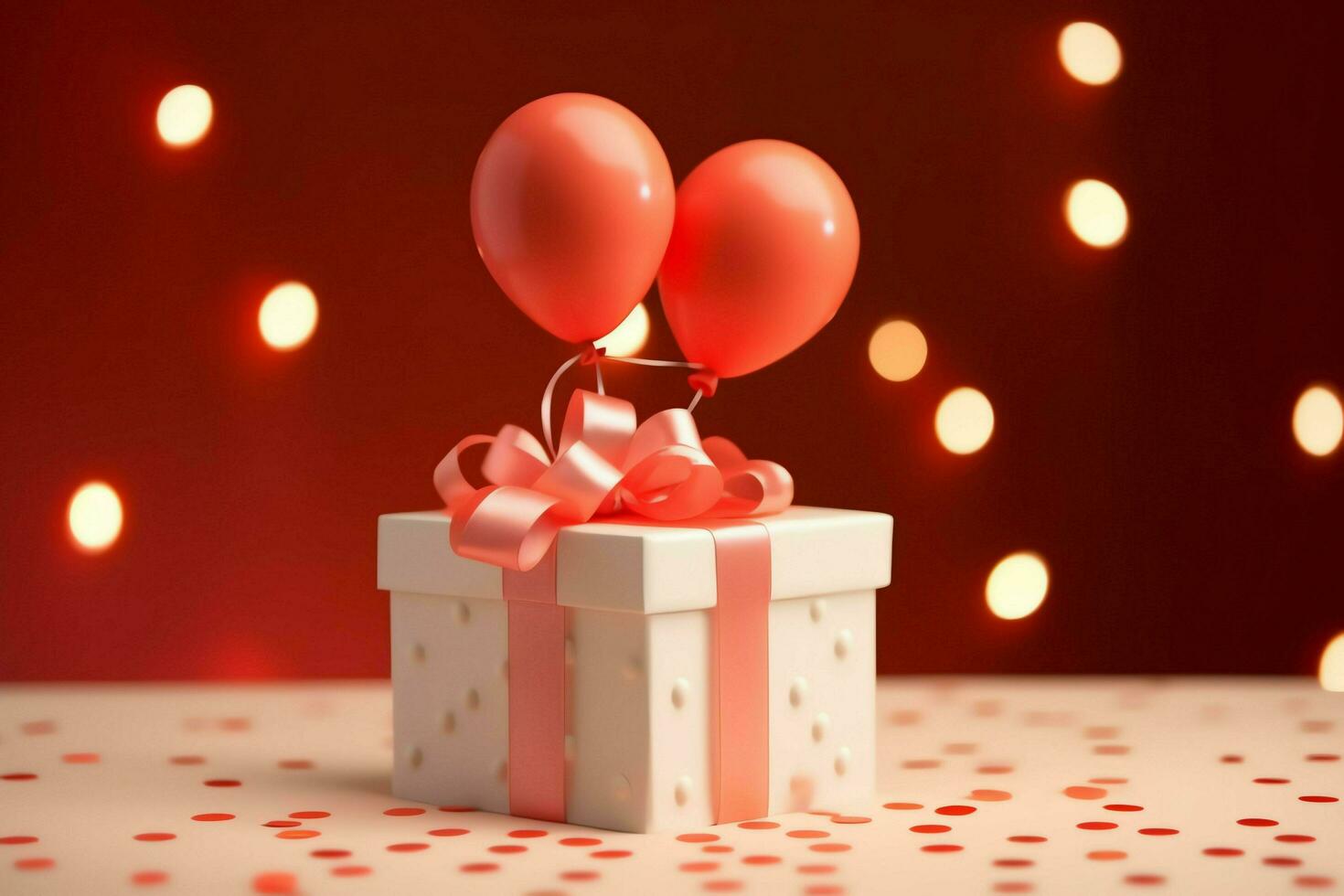 Happy valentine's day concept with red gift box and heart  shaped balloons romantic banner love concept by AI Generated photo