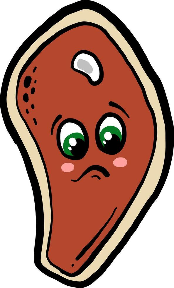 Sad piece of meat, illustration, vector on white background