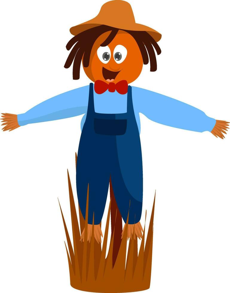 Scarecrow dressed in blue, illustration, vector on white background