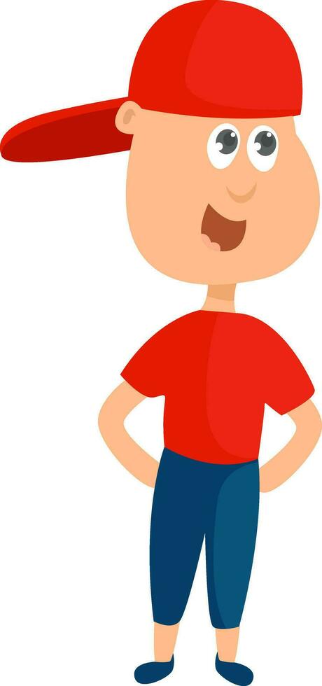 Boy with a red hat, illustration, vector on white background