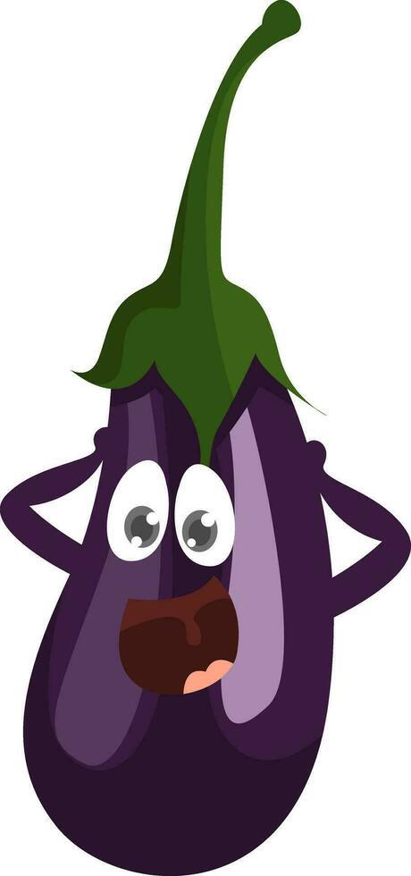 Eggplant screaming, illustration, vector on white background