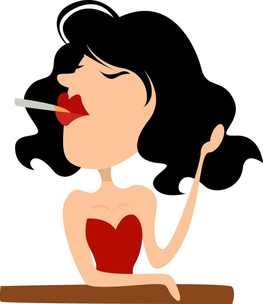 mujer con un rojo lápiz labial, ilustración, vector en blanco antecedentes