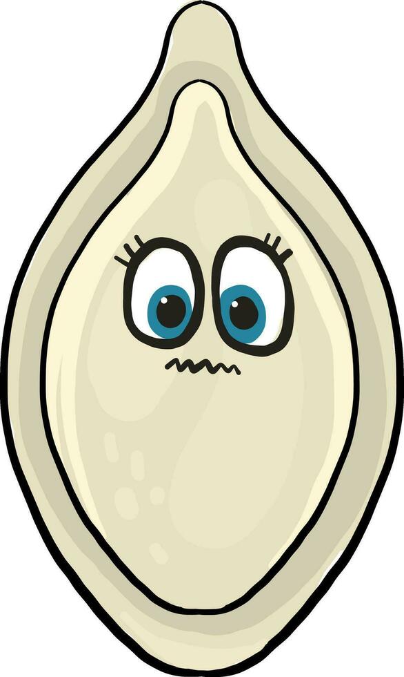 Scared pumpkin seed, illustration, vector on white background