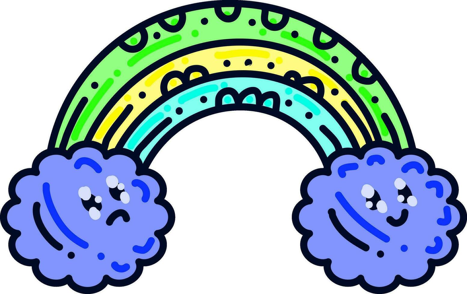 Rainbow with blue clouds, illustration, vector on white background