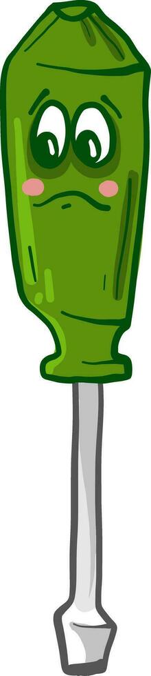 Sad green screwdriver, illustration, vector on white background