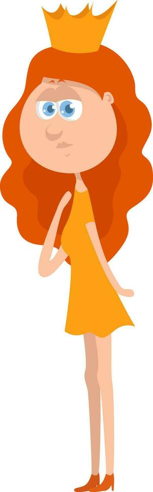 Girl with a crown and red hair, illustration, vector on white background