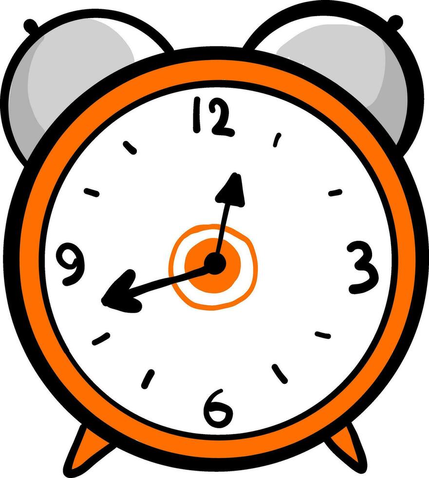 Orange clock, illustration, vector on white background