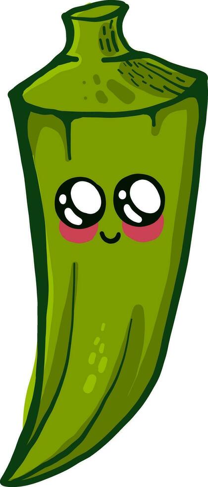 Cute green okra, illustration, vector on white background