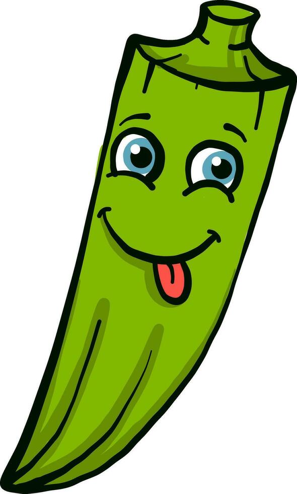 Happy green okra, illustration, vector on white background