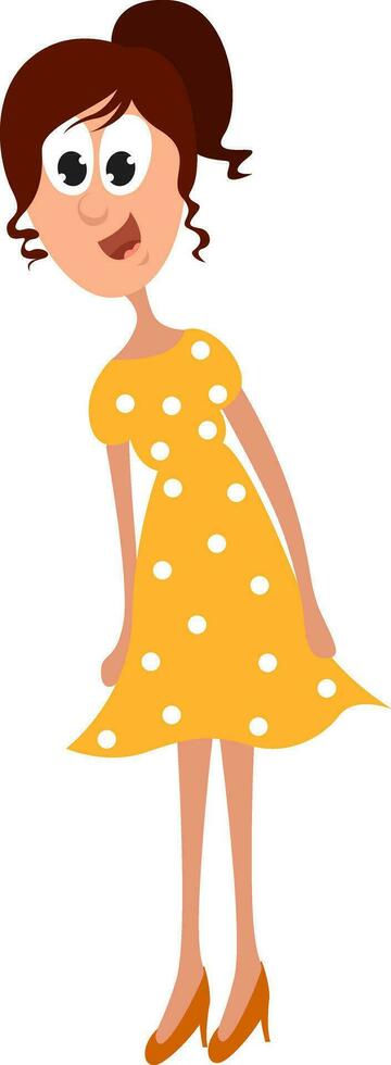 Girl in polka dot dress, illustration, vector on white background