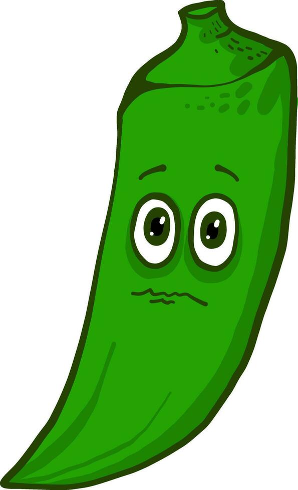Sad green okra, illustration, vector on white background