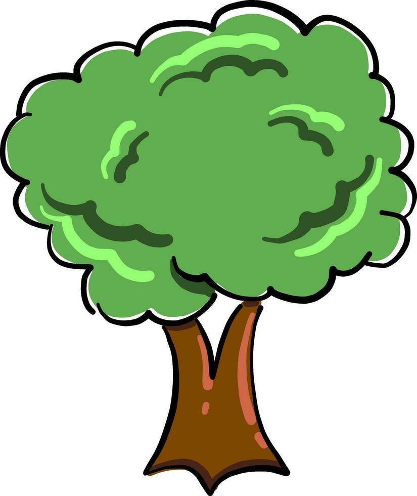 Gran árbol verde, ilustración, vector sobre fondo blanco.