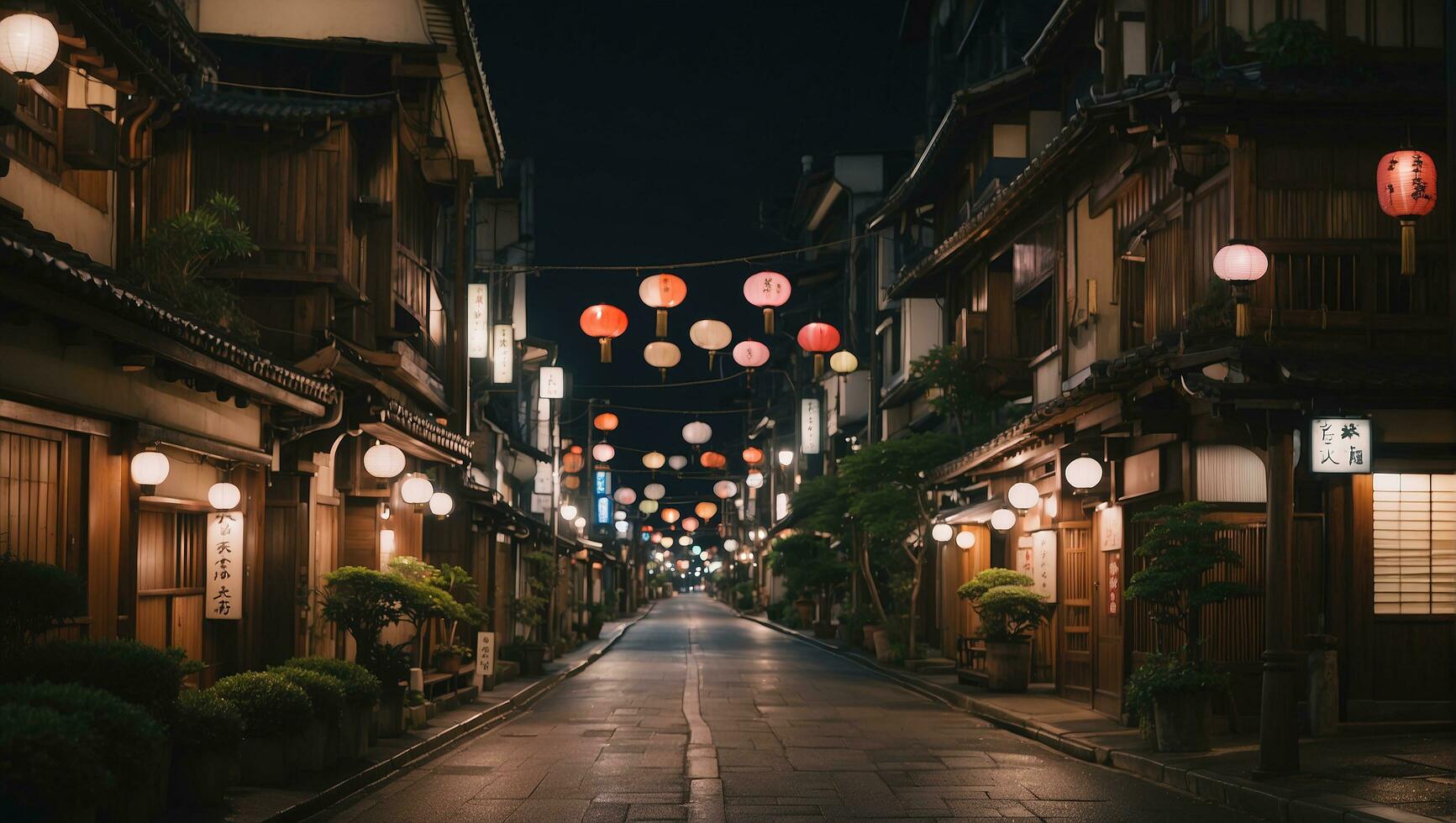 AI generated Classic Asian City Street at Night Illustration, Retro Concept photo