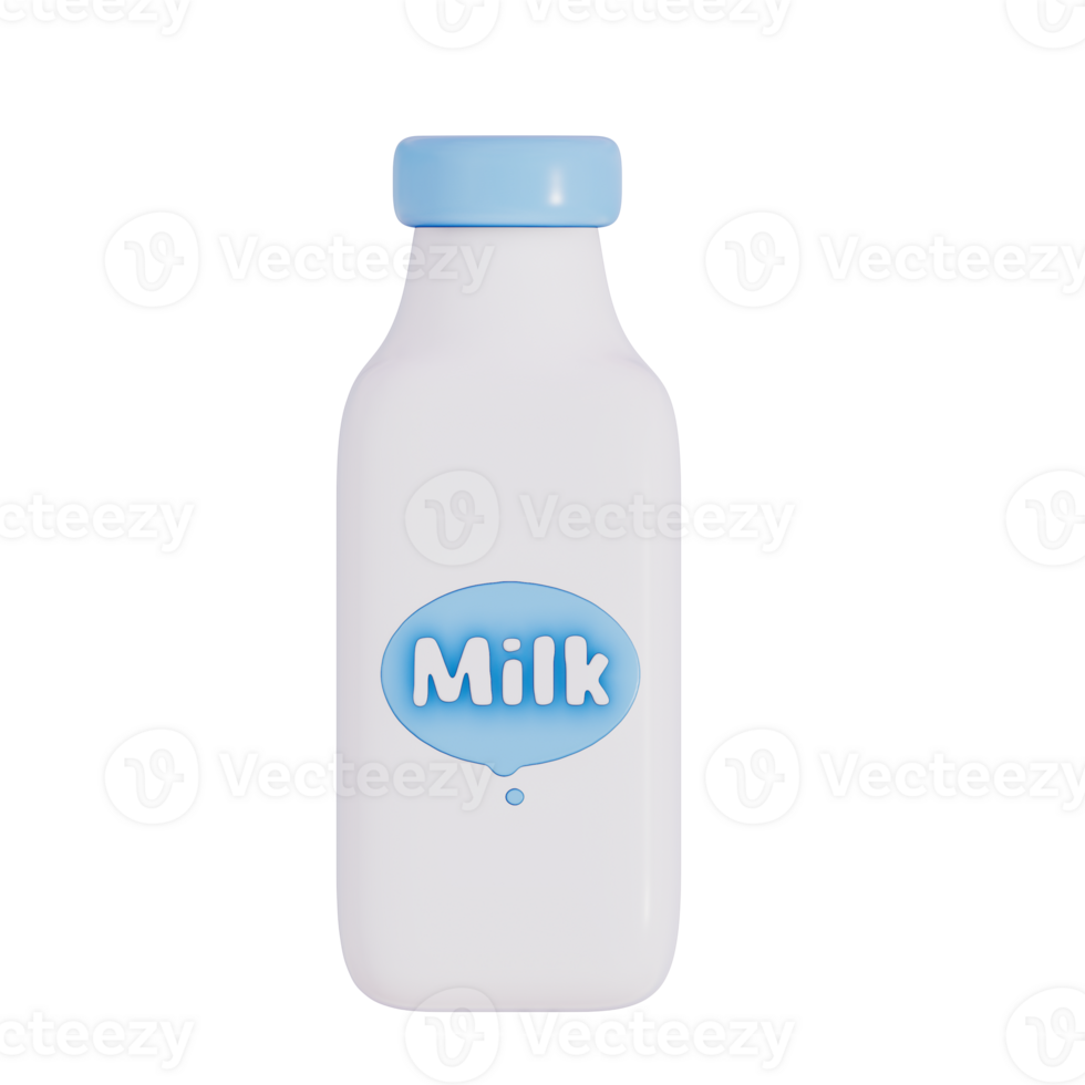 Groceries theme 3D milk product ,Fresh Milk bottle on a transparent background,  3D rendering png