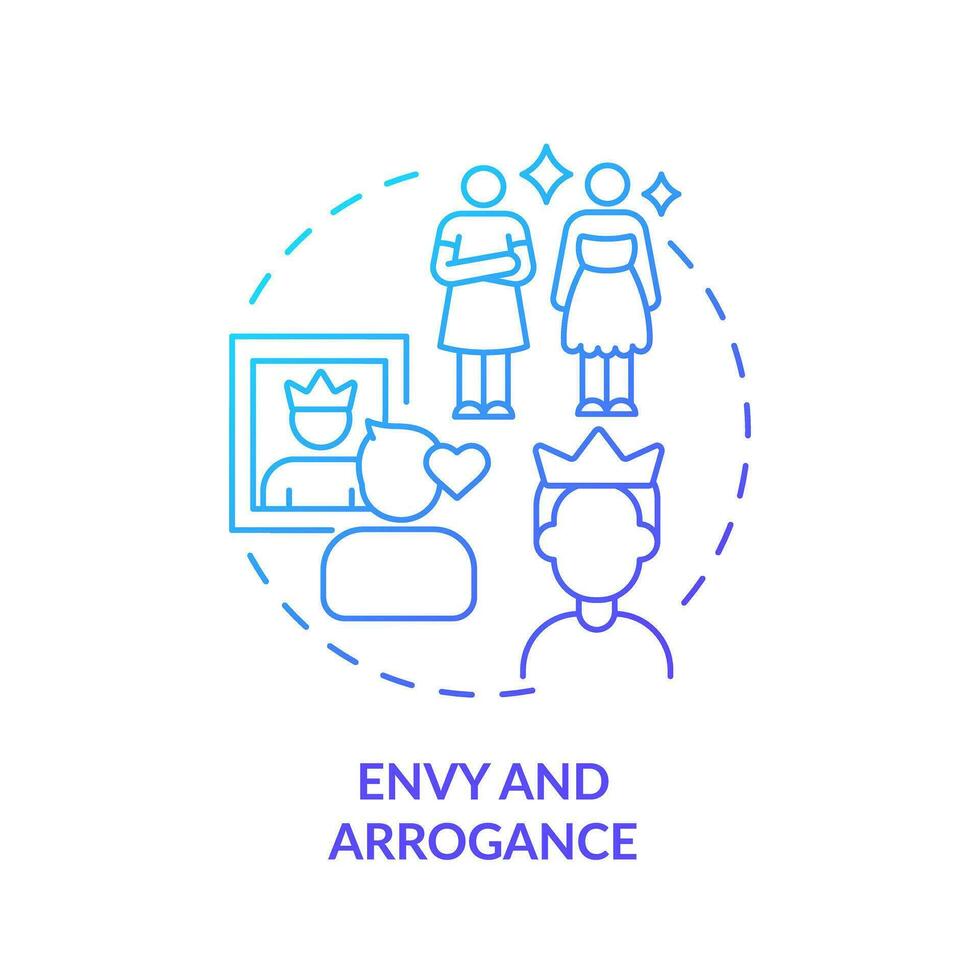 2D thin line gradient icon envy and arrogance concept, isolated vector, blue illustration representing codependent relationship. vector