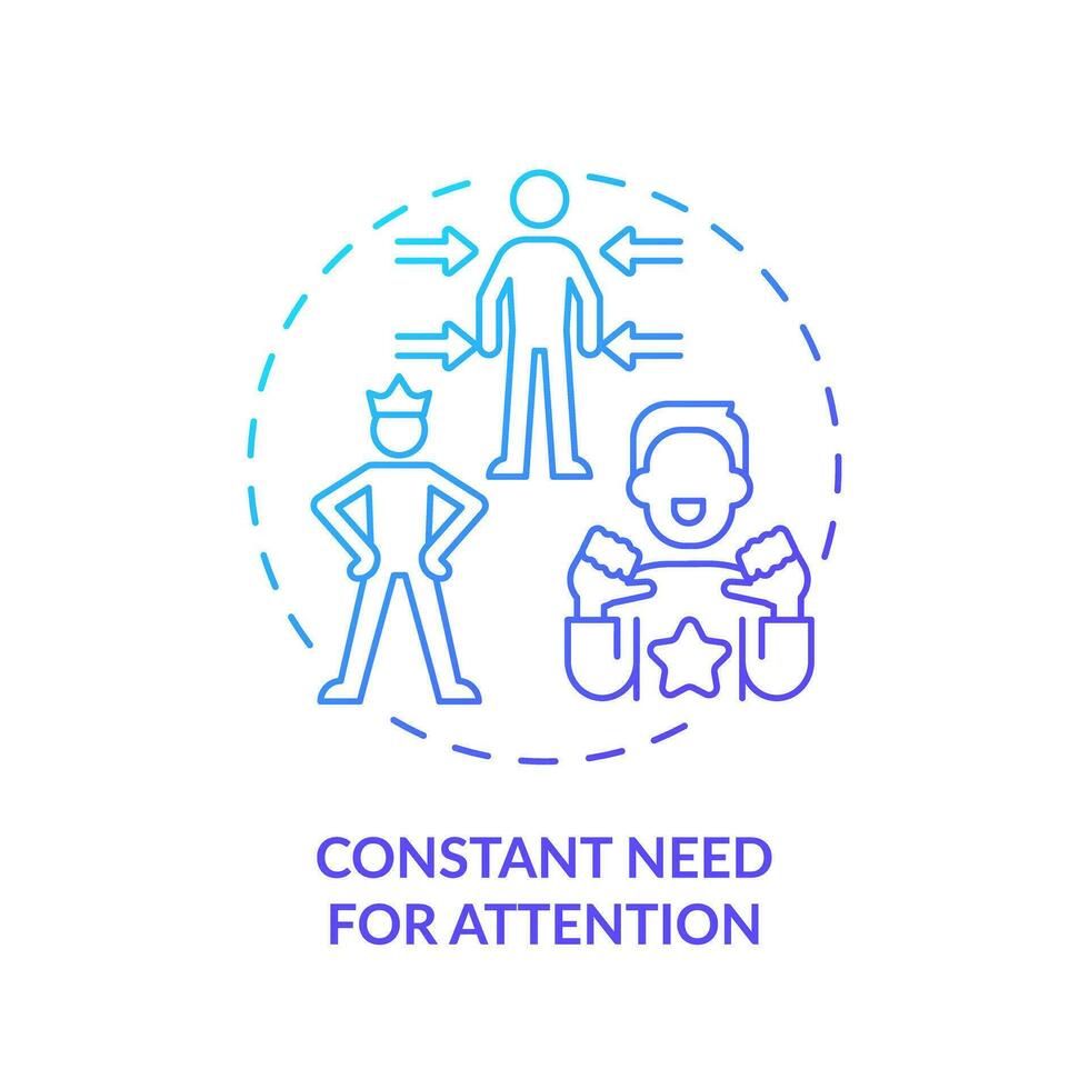 2D thin line gradient icon constant need for attention concept, isolated vector, blue illustration representing codependent relationship. vector