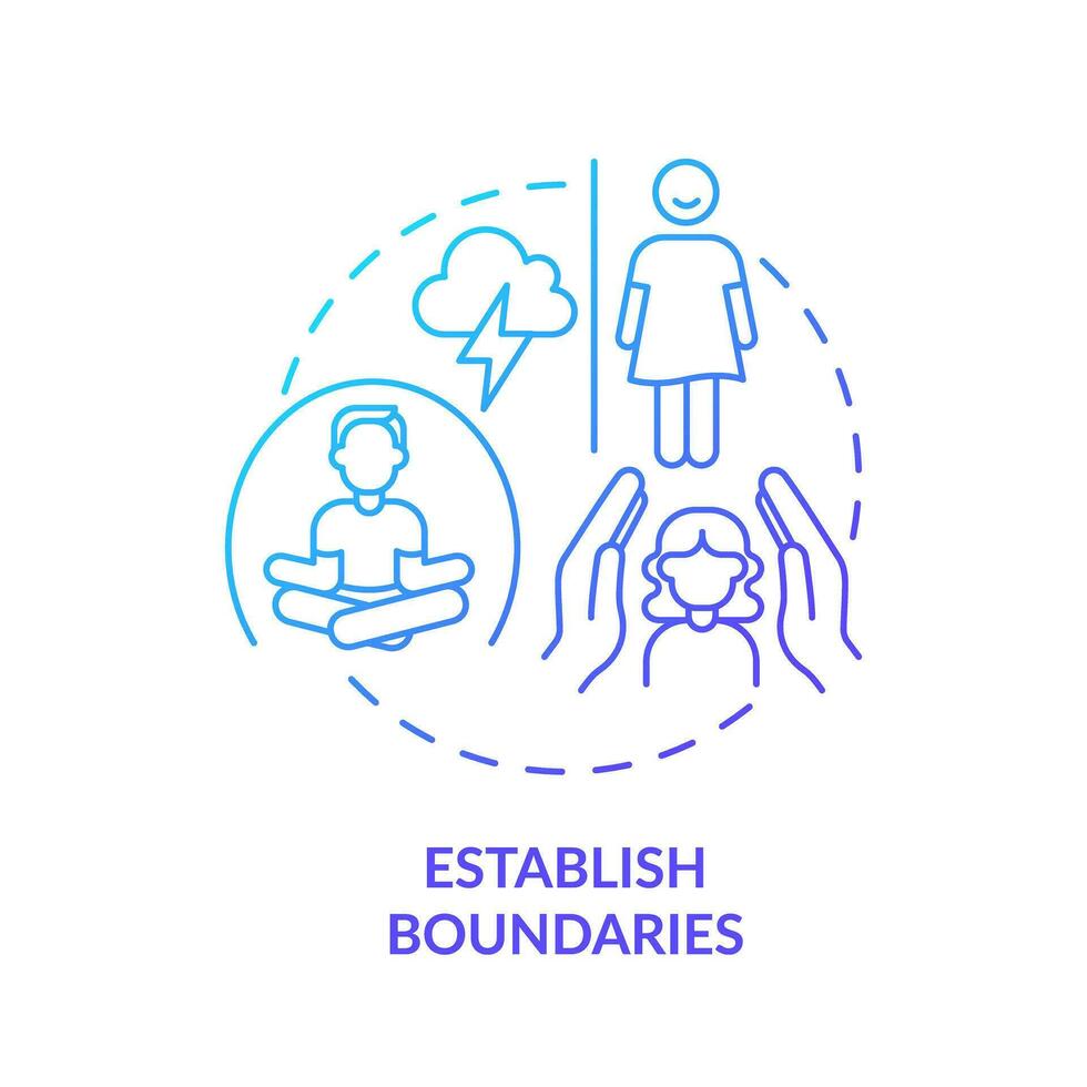 2D thin line gradient icon establish boundaries concept, isolated vector, blue illustration representing codependent relationship. vector