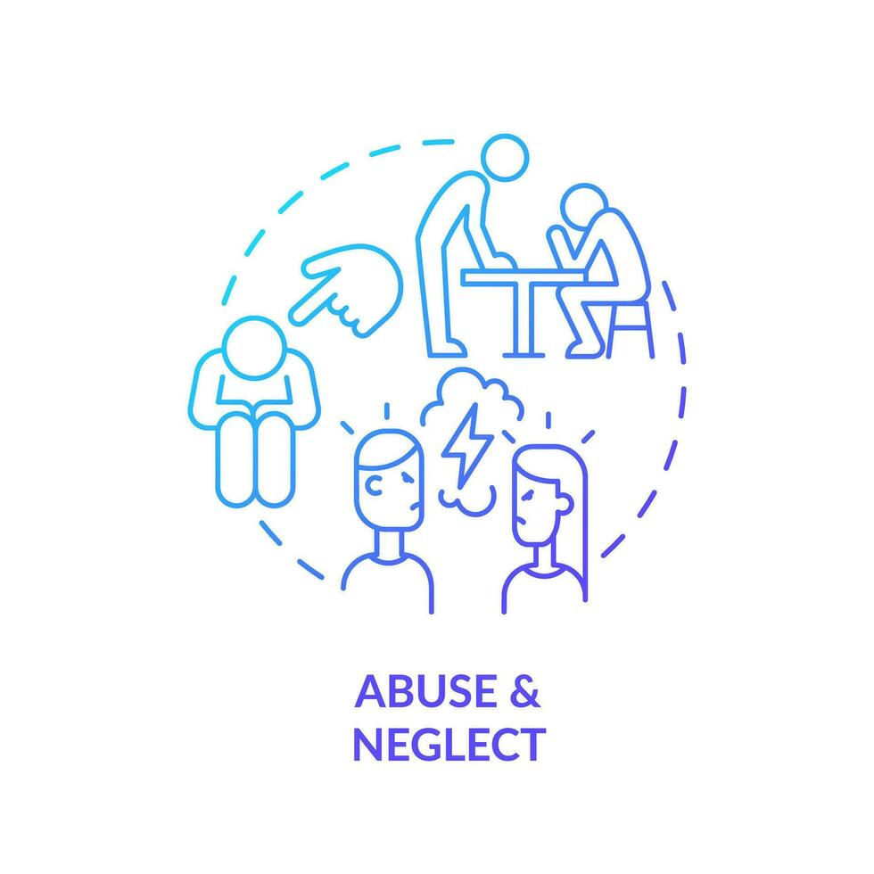 2D thin line gradient icon abuse and neglect concept, isolated vector, blue illustration representing codependent relationship. vector