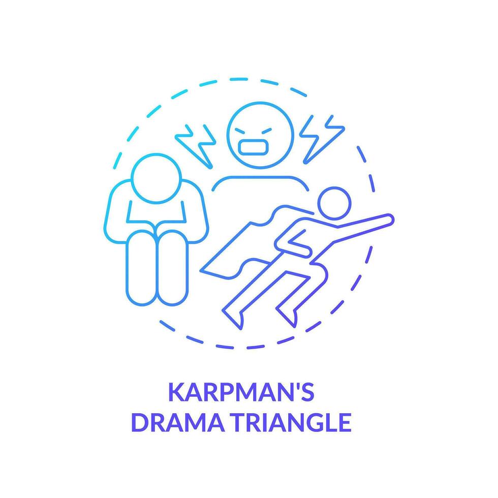 2D thin line gradient icon karpman drama triangle concept, isolated vector, blue illustration representing codependent relationship. vector