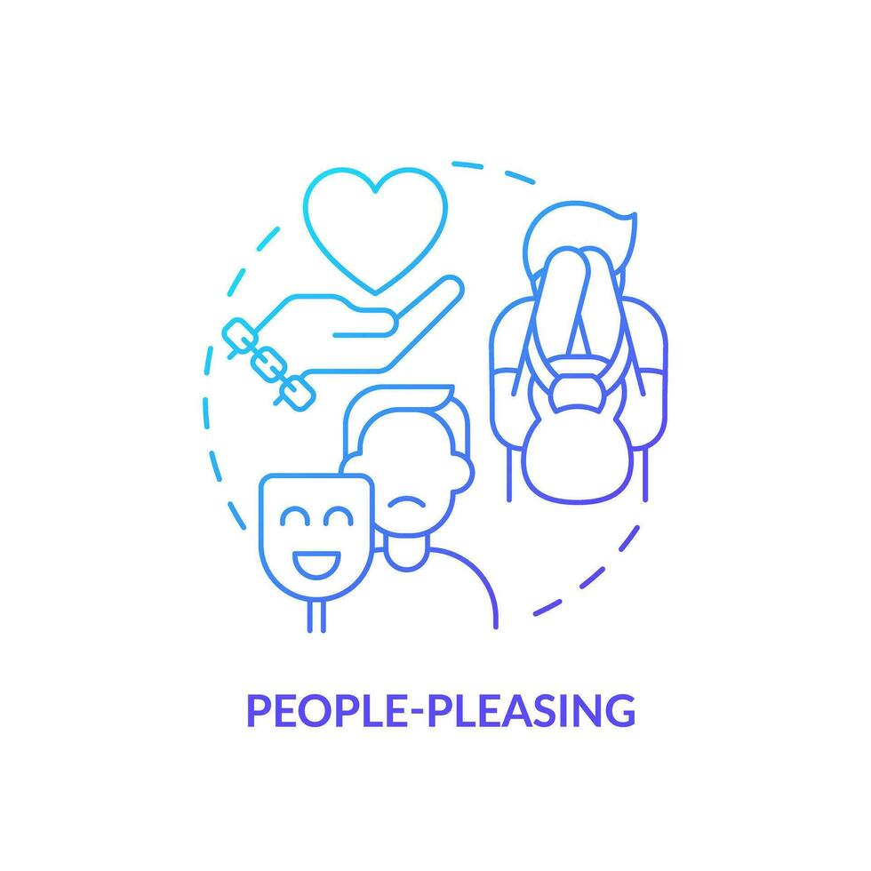 2D thin line gradient icon people pleasing concept, isolated vector, blue illustration representing codependent relationship. vector