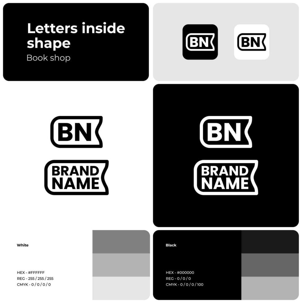 Book shop white and black line logo with brand name. Simple icon. Design element and visual identity. Suitable for book, literature, store, shopping, library. vector