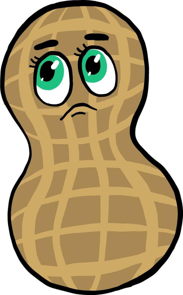 Sad peanut, illustration, vector on white background