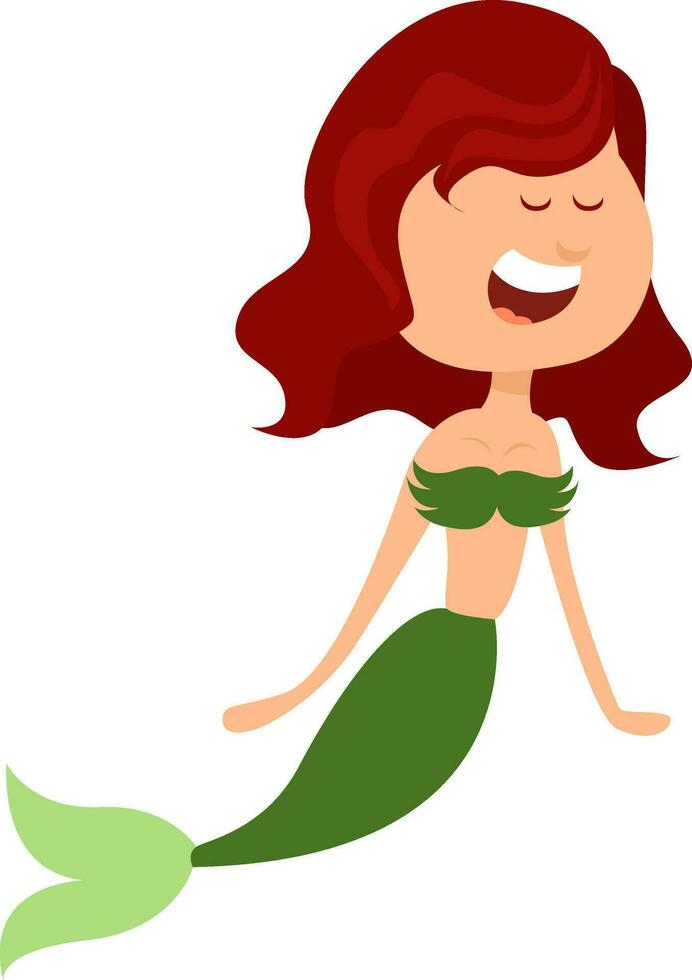 Mermaid with a green tail, illustration, vector on white background