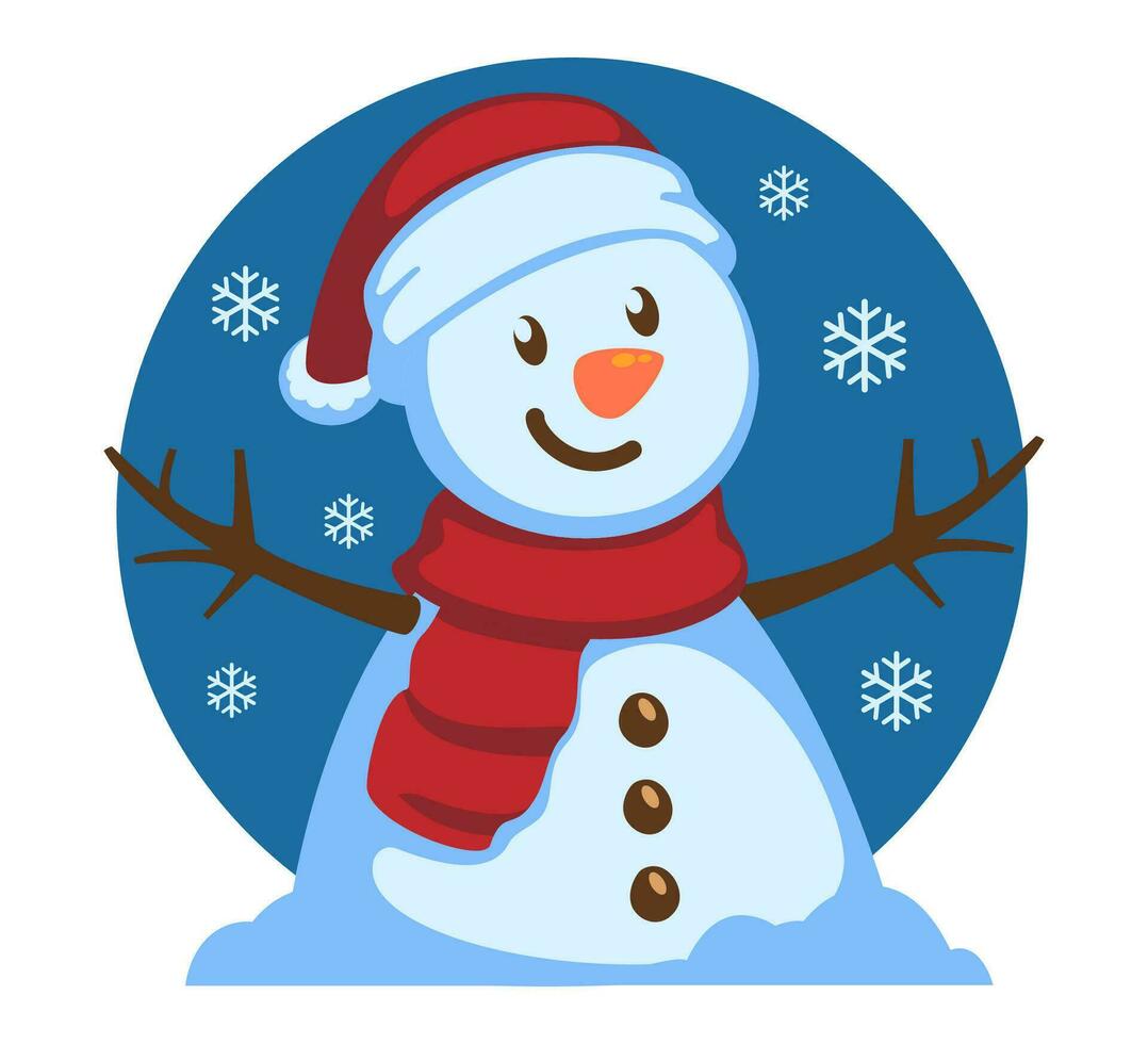 monigote de nieve vistiendo un Papa Noel claus sombrero y bufanda vector