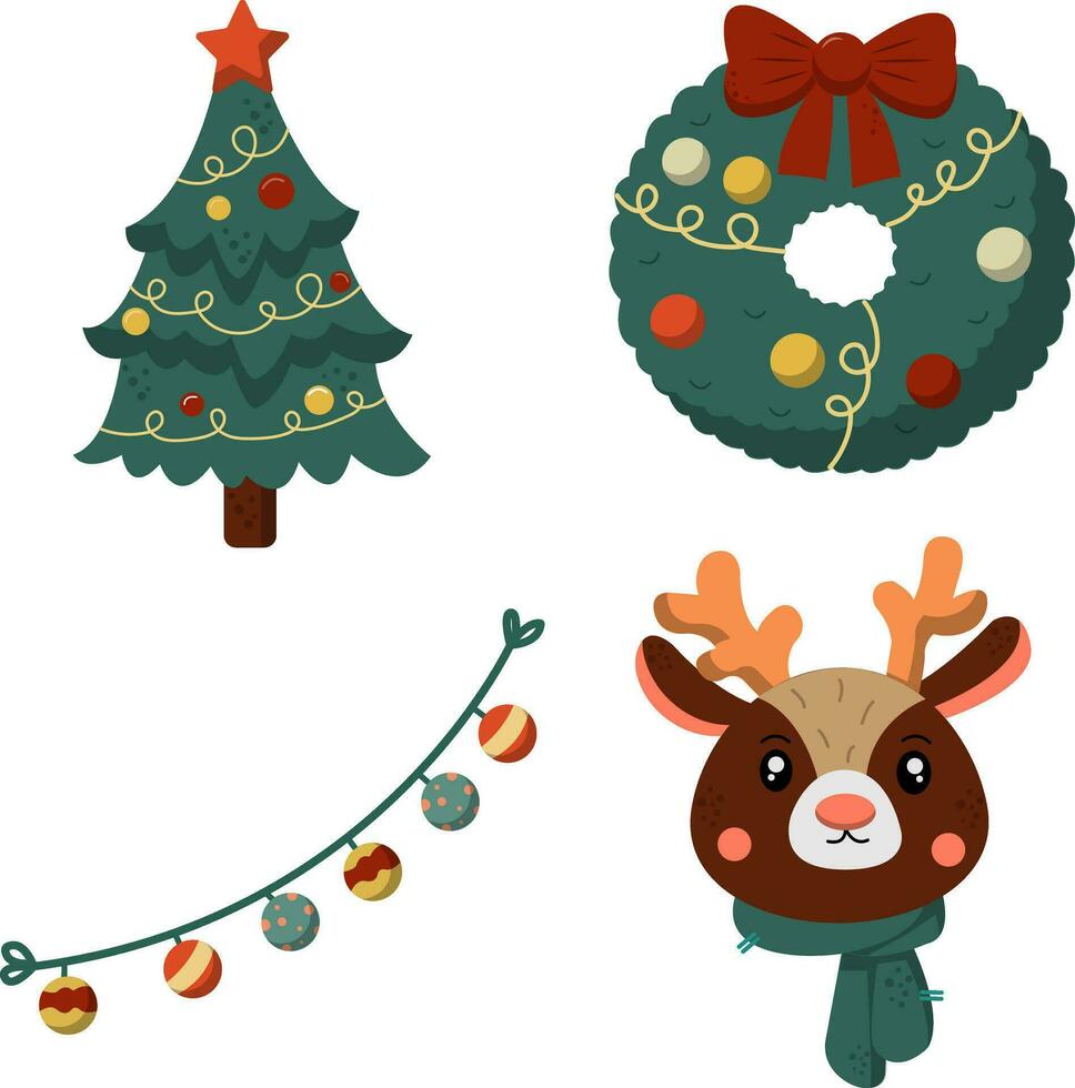 Cute Christmas Element Set Illustration vector