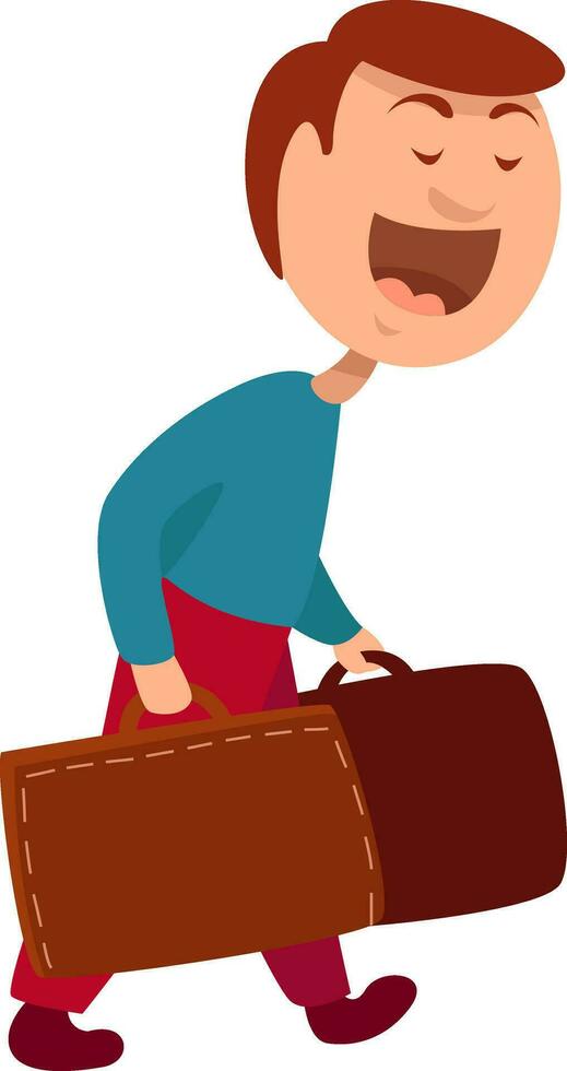 Man with heavy suitcase, illustration, vector on white background