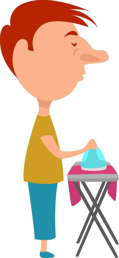 Man ironing clothes, illustration, vector on white background
