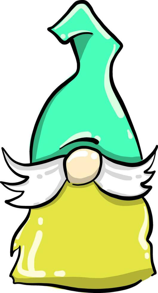Gnome with a green hat, illustration, vector on white background