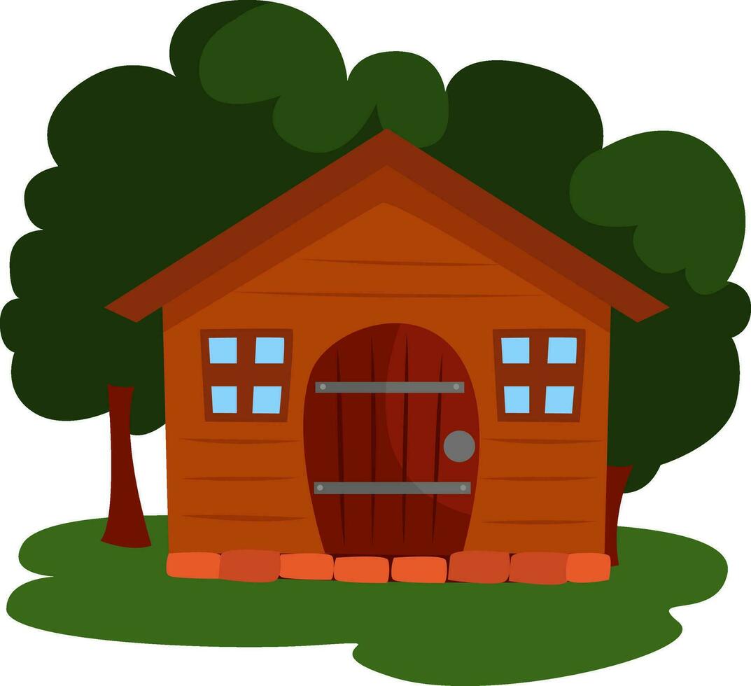 House in woods, illustration, vector on white background